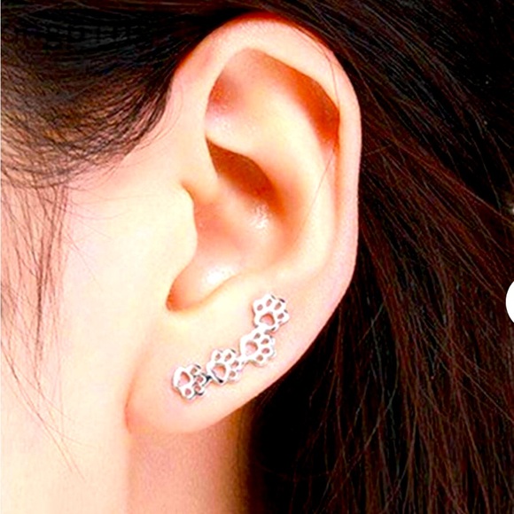 Sterling Silver 925 Paw Print Crawler earrings - Picture 2 of 7